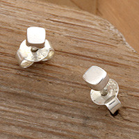 Sterling silver stud earrings, 'Mini Dimension' - High-Polished Cube-Shaped Sterling Silver Stud Earrings