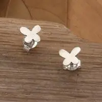 Sterling silver stud earrings, 'Mini Flutter' - Minimalist Matte Sterling Silver Butterfly Stud Earrings