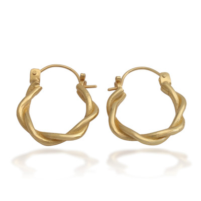 Gold-plated hoop earrings, 'Twist & Nimbus' - Abstract-Inspired Brass Hoop Earrings in 18k Gold Plating