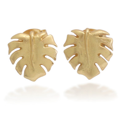 Gold-plated stud earrings, 'Little Forest' - Nature-Inspired Leaf-Shaped 18k Gold-Plated Stud Earrings