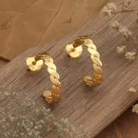 Gold-plated half-hoop earrings, 'Braided Diadem' - Braid-Pattern 18k Gold-Plated Half-Hoop Earrings from Bali