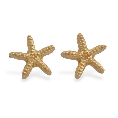 Gold-plated stud earrings, 'Golden Shore' - Ocean-Themed 18k Gold-Plated Brass Starfish Stud Earrings