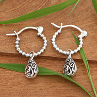 Sterling silver hoop earrings, 'Orbs and Vines' - Sterling Silver Hoop Earrings with Orb and Vine Motifs