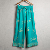 Batik rayon pants, 'Oceanic Roots' - Leafy Batik Hand-Stamped Rayon Pants in Turquoise Blue Hues