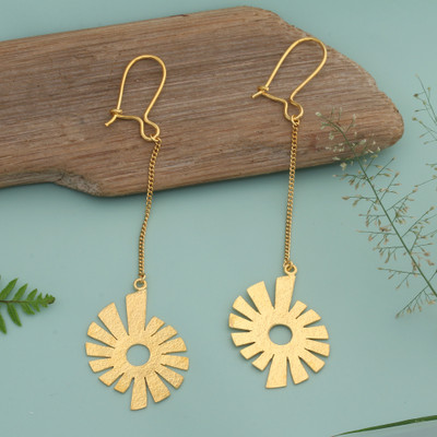 Gold-plated dangle earrings, 'Grand Winds' - Whimsical 22k Gold-Plated Brass Windmill Dangle Earrings