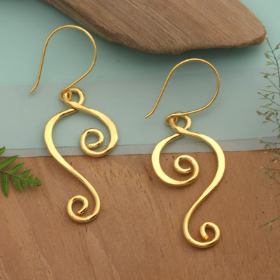 Gold-plated dangle earrings, 'Morning Tune' - High-Polished 22k Gold-Plated Dangle Earrings Made in Bali