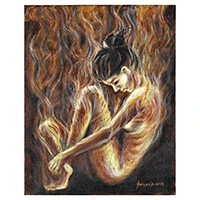 'Fire Burning From Within' - Oil and Acrylic Artistic Nude Painting of Woman on Fire