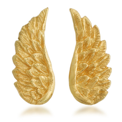 Gold-plated button earrings, 'Fly to Me' - Wing-Themed Textured 22k Gold-Plated Brass Button Earrings