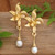 Gold-plated cultured pearl dangle earrings, 'Moon Orchid' - Gold-Plated Cultured Pearl Dangle Earrings with Orchid Theme (image 2) thumbail