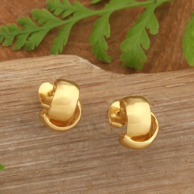 Gold-plated stud earrings, 'Knot of the Universe' - 22k Gold-Plated Brass Stud Button Earrings with Knot Motif