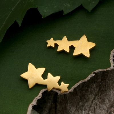 Gold-plated brass stud earrings, 'My Constellation' - Artisan-Made 18k Gold-Plated Star-Themed Brass Stud Earrings