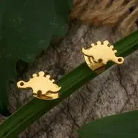 Gold-plated brass stud earrings, 'Stunning-Saurus' - Stegosaurus-Themed 18k Gold-Plated Brass Stud Dino Earrings