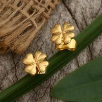 Gold-plated brass stud earrings, 'Lucky Gleams' - Lucky Clover-Themed 18k Gold-Plated Stud Earrings from Bali
