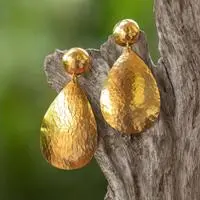 Gold-plated dangle earrings, 'Future Reflections' - High-Polished 22k Gold-Plated Drop-Shaped Dangle Earrings