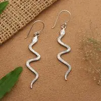 Sterling silver dangle earrings, 'Twin Snakes' - Textured Whimsical Sterling Silver Snake Dangle Earrings