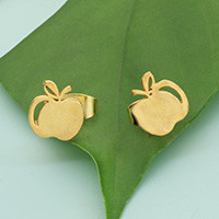 Gold-plated stud earrings, 'Sweet Apple' - 18k Gold-Plated Brass Stud Earrings with Apple Theme