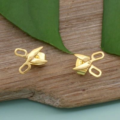 Gold-plated stud earrings, 'Shiny Scissors' - Whimsical Scissors-Themed Gold-Plated Brass Stud Earrings
