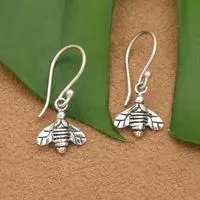 Sterling silver dangle earrings, 'Busy Bee' - Whimsical Bee-Themed Silver Dangle Earrings from Bali