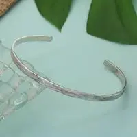 Sterling silver cuff bracelet, 'Flowing with the Current' - Minimalist Modern Textured Sterling Silver Cuff Bracelet