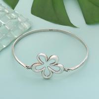 Sterling silver cuff pendant bracelet, 'Balinese Frangipani' - Balinese Frangipani-Themed Silver Cuff Pendant Bracelet
