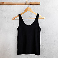 Eco-ribbed tank top, 'Classic Lines in Black' - Eco-Friendly Lyocell Blend Ribbed Tank Top in Onyx Black