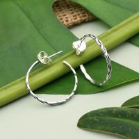 Sterling silver half-hoop earrings, 'Braids & Beauty' - Polished and Oxidized Braided Pattern Half-Hoop Earrings