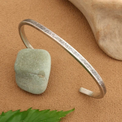 Sterling silver cuff bracelet, 'Powerful Vestiges' - Oxidized and Polished Unisex Sterling Silver Cuff Bracelet