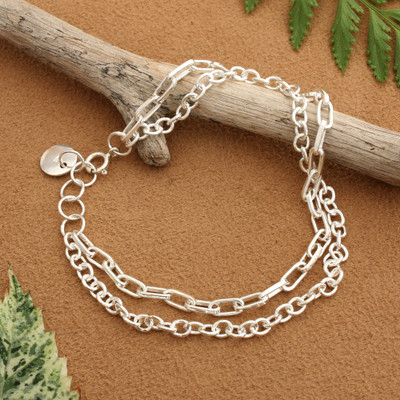 Sterling silver strand bracelet, 'Sparkles Tonight' - High-Polished Sterling Silver Two-Strand Rolo Chain Bracelet