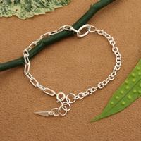 Sterling silver chain bracelet, 'Geometric Glimpse' - Minimalist Polished Sterling Silver Charm Chain Bracelet