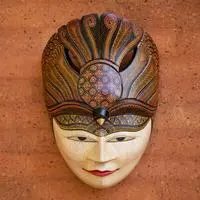 Wood mask, 'Bird King' - Peacock-Themed Hand-Painted Albesia Wood Mask from Java