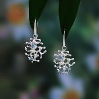 Blue topaz dangle earrings, 'Snow Queen' - Winter-Themed Sterling Silver and Blue Topaz Dangle Earrings