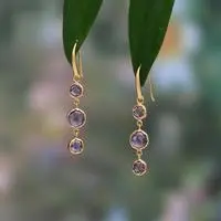 Gold-plated amethyst dangle earrings, 'Realm of Wisdom' - 18k Gold-Plated 6-Carat Faceted Amethyst Dangle Earrings