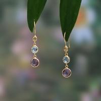 Gold-plated multi-gemstone dangle earrings, 'New Promise' - 5-Carat 18k Gold-Plated Bezel Multi-Gemstone Dangle Earrings