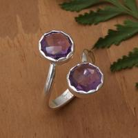 Amethyst cocktail ring, 'Wise Visage' - Birthstone 3-Carat Amethyst Sterling Silver Cocktail Ring