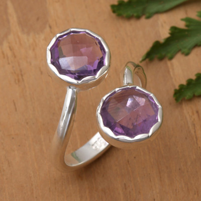 Amethyst cocktail ring, 'Wise Visage' - Birthstone 3-Carat Amethyst Sterling Silver Cocktail Ring