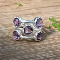 Amethyst cocktail ring, 'Purple Gates' - Avant-Garde 3-Carat Faceted Round Amethyst Cocktail Ring