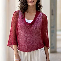 Knit poncho, 'Chic Layer in Burgundy' - Lightweight Burgundy Knit Poncho from Bali