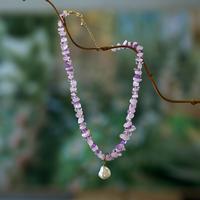Gold-accented multi-gemstone beaded pendant necklace, 'Galaxy Margarita' - Gold-Accented Cultured Pearl Amethyst Rose Quartz Necklace