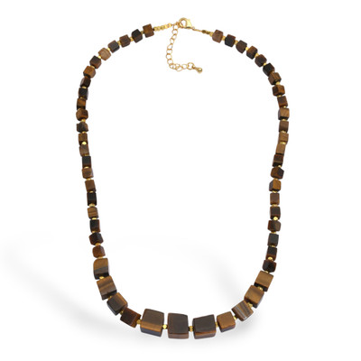 Gold-accented tiger’s eye beaded pendant necklace, 'Classic Chocolate' - 18k Gold-Accented Tiger’s Eye Beaded Pendant Necklace