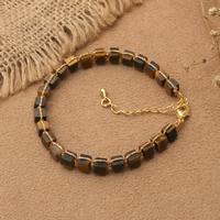 Gold-accented tiger's eye beaded link bracelet, 'Classic Chocolate' - Gold-Accented Link Bracelet with Knotted Tiger's Eye Beads