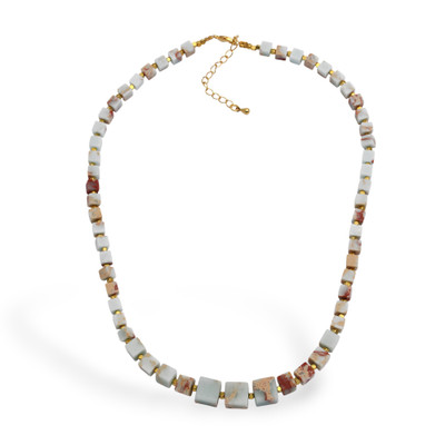 Gold-accented jasper beaded necklace, 'Magical Geometry' - Jasper Beaded Pendant Necklace with 18k Gold-Plated Extender
