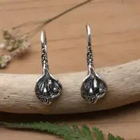 Sterling silver drop earrings, 'Blossom Enchantment' - Darkened Floral-Shaped Sterling Silver Drop Earrings
