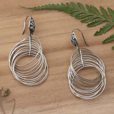 Sterling silver statement earrings, 'Endless Hoops' - Silver Statement Earrings with Linked Multi-Hoop Design