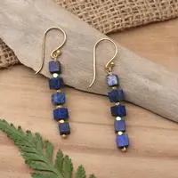 Gold-plated lapis lazuli beaded dangle earrings, 'Midnight Margarita' - 18k Gold-Plated Dangle Earrings with Lapis Lazuli Stones