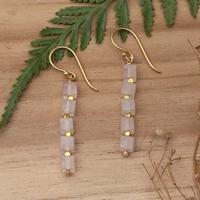 Gold-plated rose quartz beaded dangle earrings, 'Strawberry Gin' - 18k Gold-Plated Rose Quartz Beaded Dangle Earrings from Bali