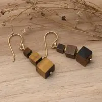 Gold-plated tiger's eye beaded dangle earrings, 'Classic Chocolate' - Dangle Earrings with Tiger's Eye and Gold-Plated Brass Beads