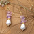 Gold-plated multi-gemstone beaded dangle earrings, 'Galaxy Margarita' - Gold-Plated Cultured Pearl Amethyst and Rose Quartz Earrings (image 2) thumbail