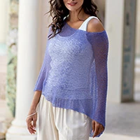 Knit poncho, 'Chic Layer in Purple' - Lightweight Purple Knit Poncho from Bali