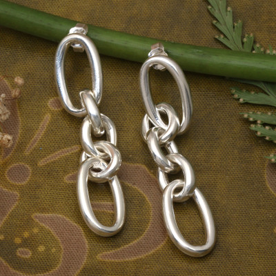 Sterling silver dangle earrings, 'Mighty Mood' - High-Polished Chain-Style Sterling Silver Dangle Earrings