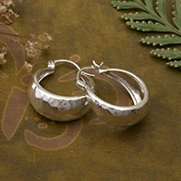 Sterling silver hoop earrings, 'Glowing Signs' - Classic Hammered Sterling Silver Hoop Earrings from Bali